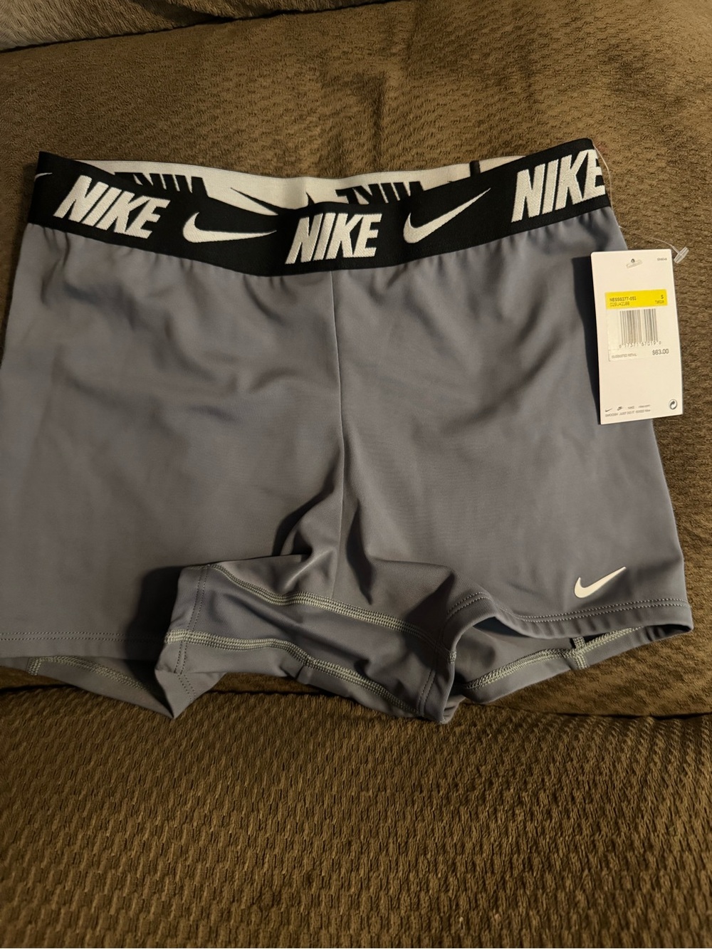 Nike Light Gray Women's swim Shorts with Black Branded Waistband